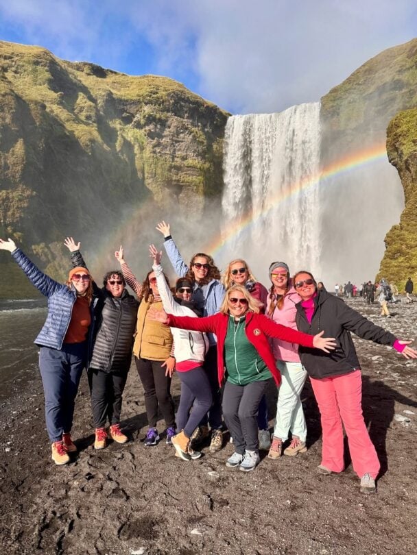 Happy women, Skogafoss waterfall