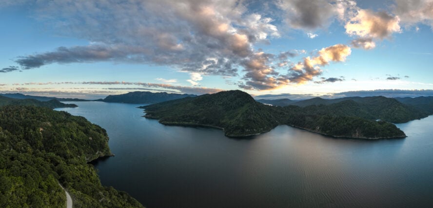 Panoramic view of the Hawke's Bay Region of Lake Waikaremoana.