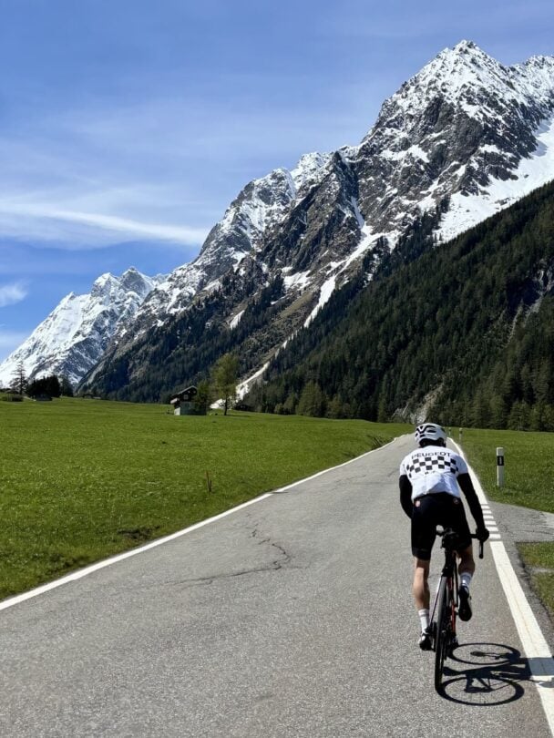 Snowy peaks bike Alps