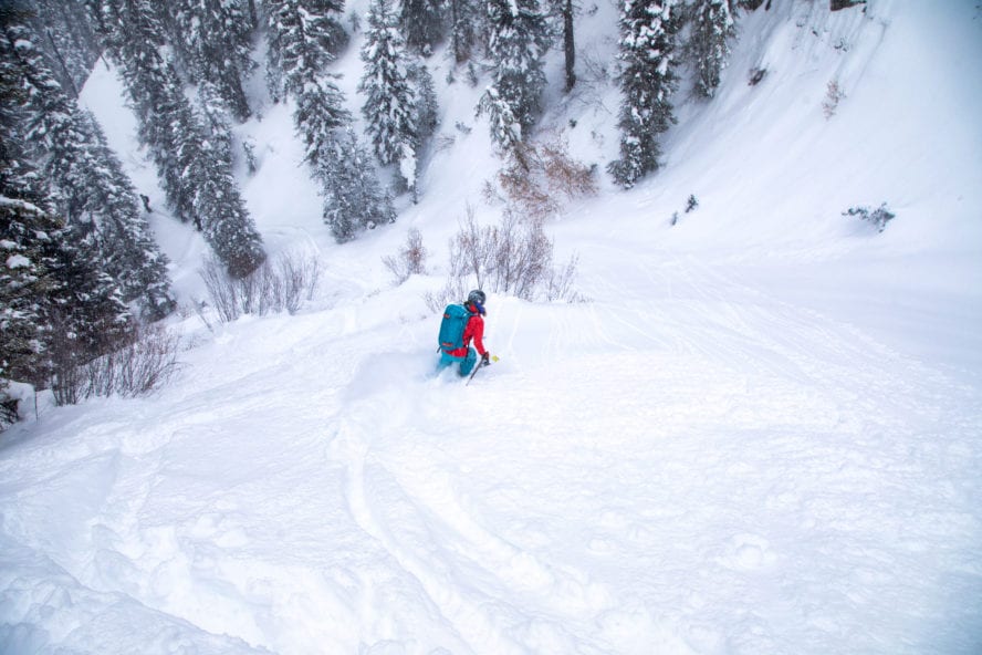 Backcountry skier enjoying the freshies at Teton Pass